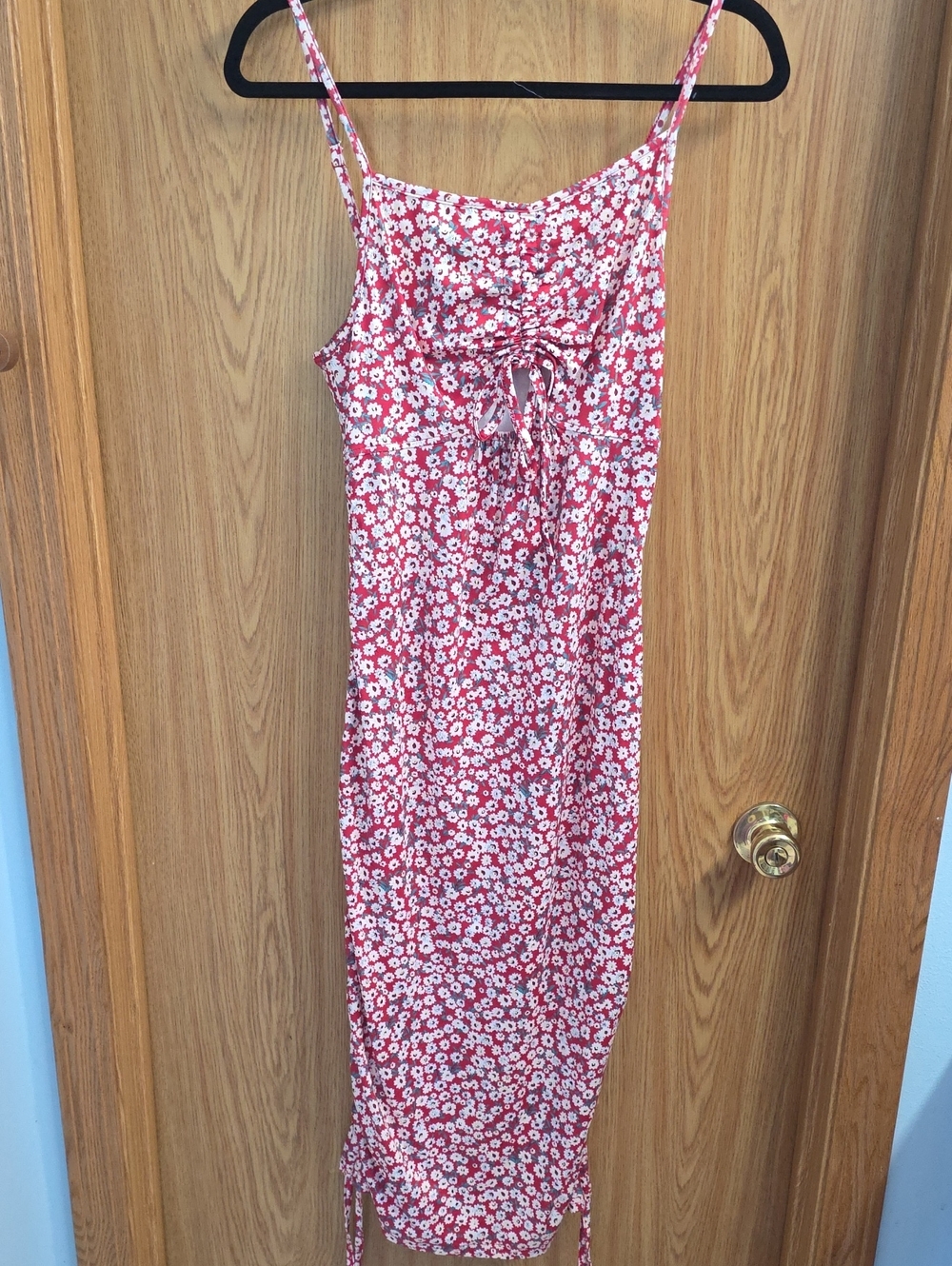 PatPat Red Floral Tie-Front Midi Dress